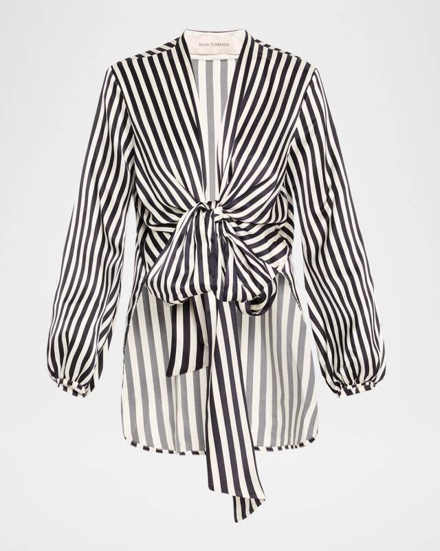 Honey Striped Tie Silk Blous